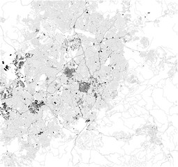 Satellite map of Belo Horizonte, Brazil. South America. Map of streets and buildings of the town center