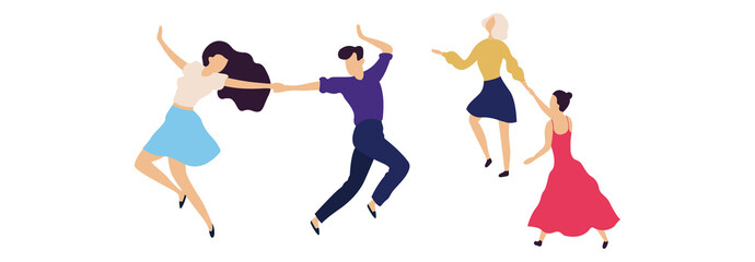 Crowd of young people dancing at club. Big set of characters having fun at party. Flat colorful vector illustration. - Vector