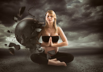 Woman overcomes adversity with tranquility and serenity. Calm is the virtue of the strong