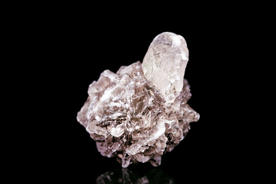 Selenit oder Marienglas Rohstein vor Hintergrund schwarz, Mineralien und Heilsteine