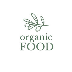 Fototapeta premium ector logo design template in trendy linear style - eat healthy - vegetarian or food badge or emblem for food wrapping