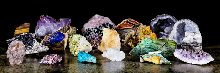 Fotobehang Panorama, verschiedene Mineralien als Rohsteine, Heilsteine und Mineralogie © M.Dörr & M.Frommherz