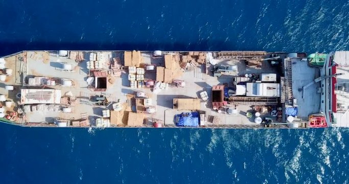 Livestock carrier ship at sea - Aerial footage