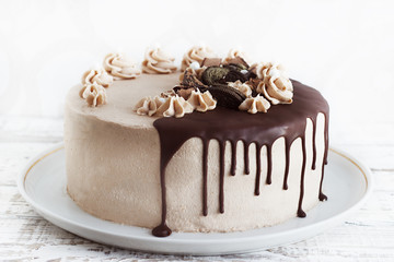 Chocolate Cake with Fudge Drizzled Icing and Curls