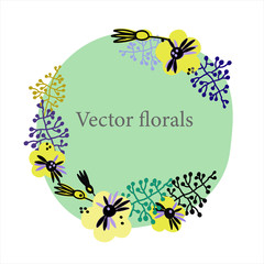 Trendy floral background in Scandinavian style. Hand drawn frame template for greeting cards and other design projects