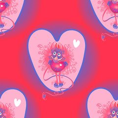 Little devil with a heart. Seamless pattern. Vector graphics