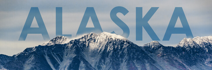 Alaska landscape panoramic banner of snow mountain peaks in Glacier Bay National Park, USA. Alaska...