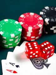 Chips and cards on casino table