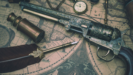 Pistol Gun And  Pen Quill