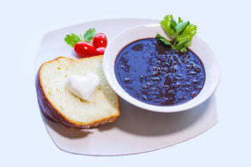 Black beans and bread, very important in Cuban food.