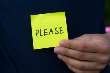 Yellow color sticker with the inscription - Please