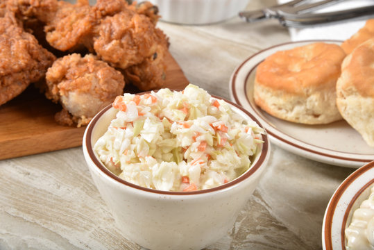 Cole slaw and fried chicken