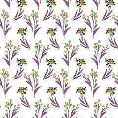 Texture with flowers and plants. Floral ornament. Original flowers pattern.