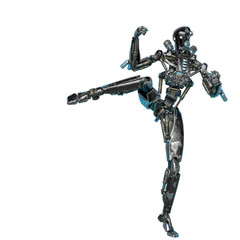 ninja robot brutal kick in a white background