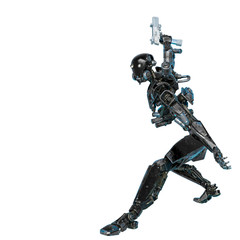 ninja robot have a pistol in a white background