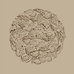 Vector shape with leaves in brown colors