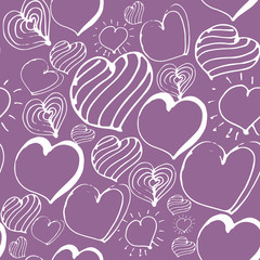 Vector seamless pattern with hearts in violet and white colors