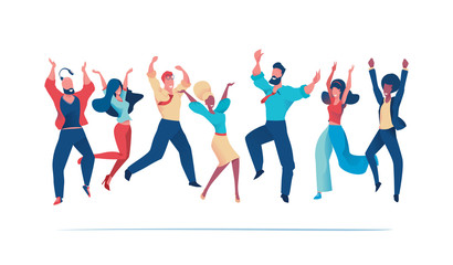 Office fun. Happy office workers jumping up