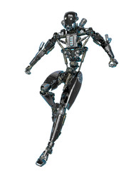 ninja robot landing in a white background