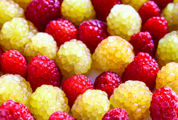 Crimson background of fresh garden raspberries