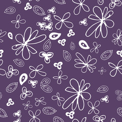 Vector seamless pattern with flowers in violet colors