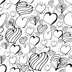 Vector seamless pattern with hearts in black and white colors