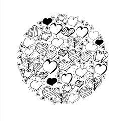 Vector shape with hearts in black and white colors