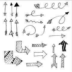 Vector doodle set in black and white colors with arrows