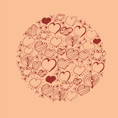 Vector shape with hearts in peach and red colors