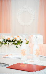 Wedding registration, documents, champagne bottles