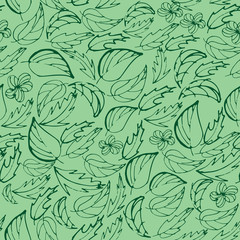 Vector seamless pattern with leaves in green colors