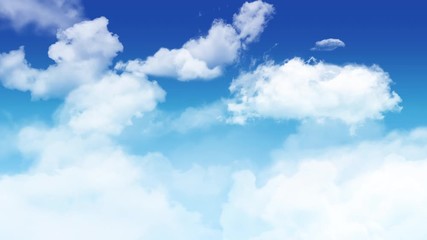Blue sky with fluffy clouds, camera fly through, 4K