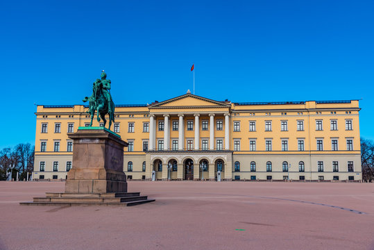 Statue of king Karl Johan in front of the royal palace in Oslo, Norway