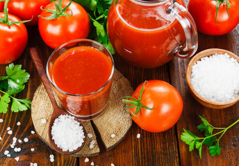 Tomato juice in a glass jug