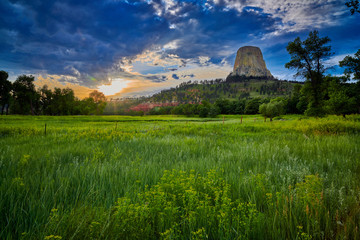 Sunset at Devils Tower National Monument, Wyoming.