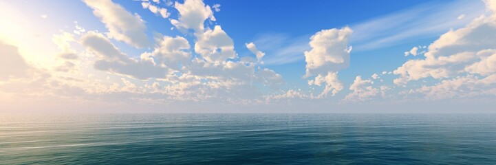 Sea and sky with clouds, clouds over the water, the ocean and the puffy sky, sky with clouds over the sea