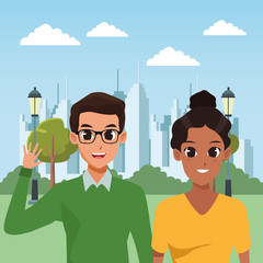 Young couple smiling and greeting