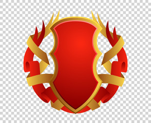 Blank red and gold shield and ribbon on transparrent background.