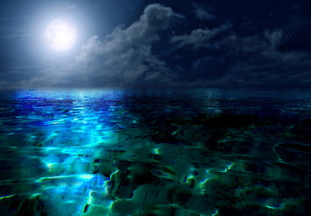 Fototapeta na wymiar Full moon over the sea 