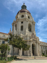 Fototapeta premium The Pasadena City Hall main tower and arcade. The City Hall was completed in 1927 and serves as the central location for city government. Pasadena, California, USA