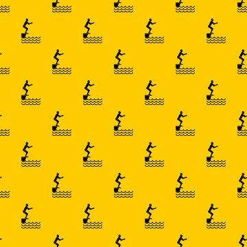 Man standing on springboard pattern seamless vector repeat geometric yellow for any design