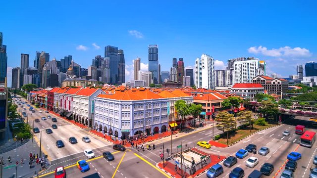 4K, Time lapse Singapore's old town with a new city behind
