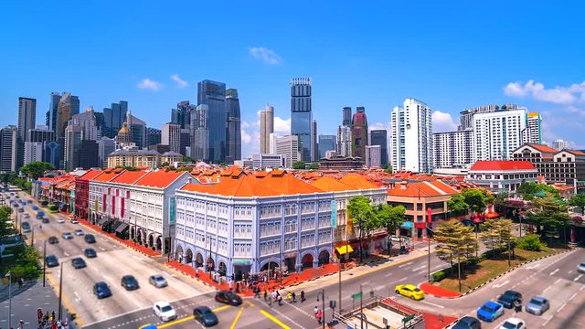 4K, Time lapse Singapore's old town with a new city behind