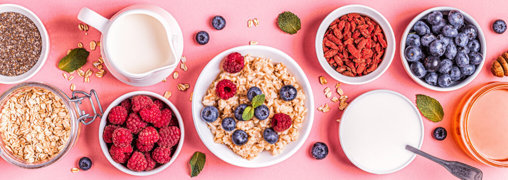 Breakfast, oatmeal with berries.