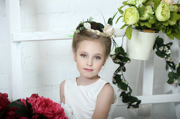 Vintage Girl with Flowers in her hair.