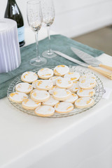 Stamped Fondant Cookies at Wedding Decorated with Gold Foil