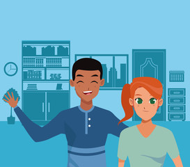 Young couple smiling and greeting