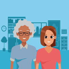 Fototapeta premium Family adult daughter taking care of old mother