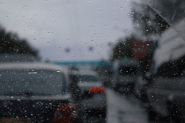 rain on car window
