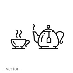 teapot and cup icon, tea pot, pour cup of kettle, thin line symbol for web and mobile phone on white background - editable stroke vector illustration eps 10